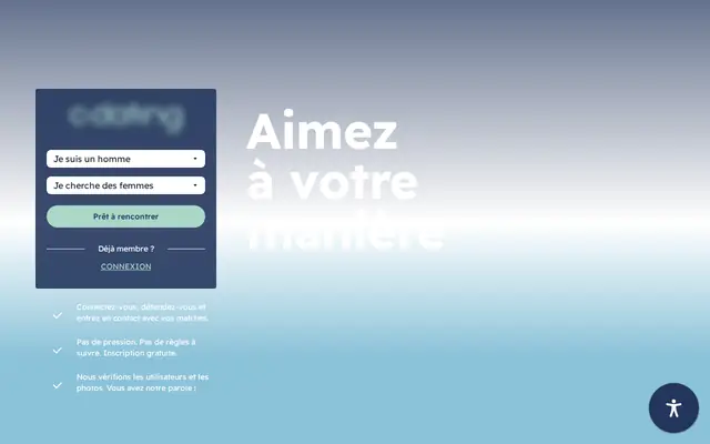 C-Dating : page d'accueil (capture floutée)