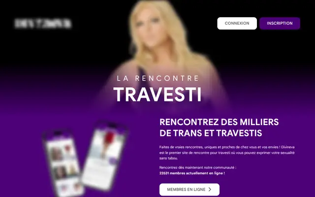 Divineva (ex-TravestiChat) : page d'accueil (capture floutée)