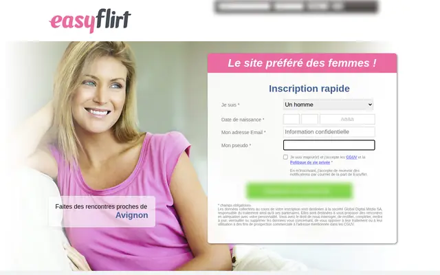 EasyFlirt : page d'accueil (capture floutée)