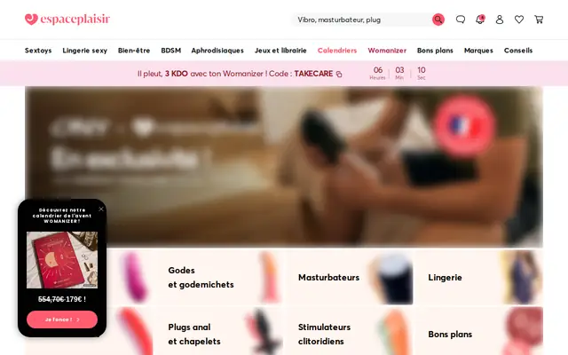 Espace Plaisir : page d'accueil (capture floutée)