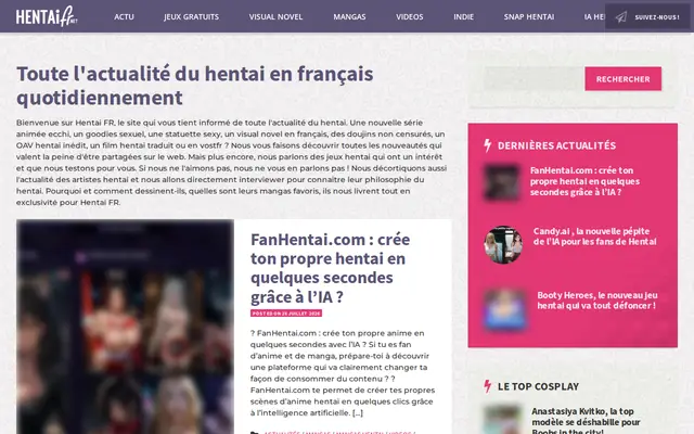 Hentai FR : page d'accueil (capture floutée)