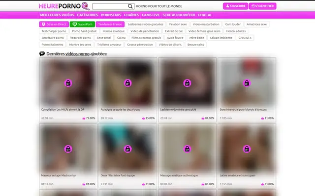 HeurePorno : page d'accueil (capture floutée)