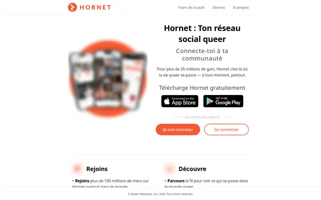 Hornet : page d'accueil (capture floutée)