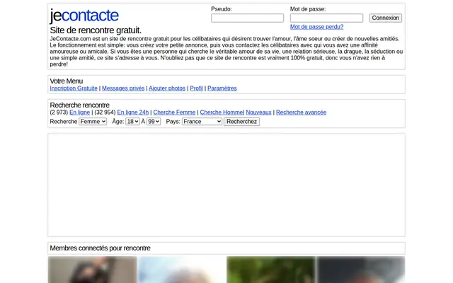 JeContacte : page d'accueil (capture floutée)