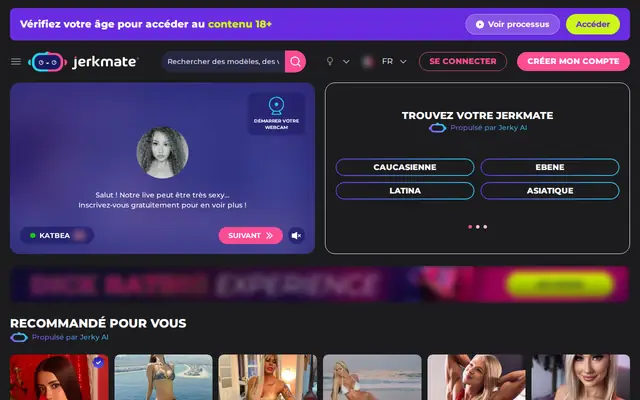 Jerkmate : page d'accueil (capture floutée)