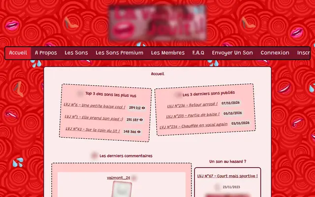 La Voisine Jouit : page d'accueil (capture floutée)