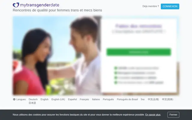 My Transgender Date : page d'accueil (capture floutée)