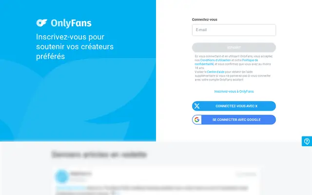 OnlyFans : page d'accueil (capture floutée)