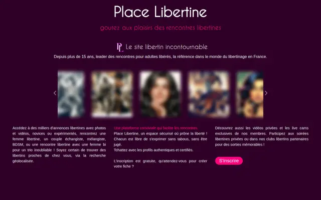 PlaceLibertine : page d'accueil (capture floutée)