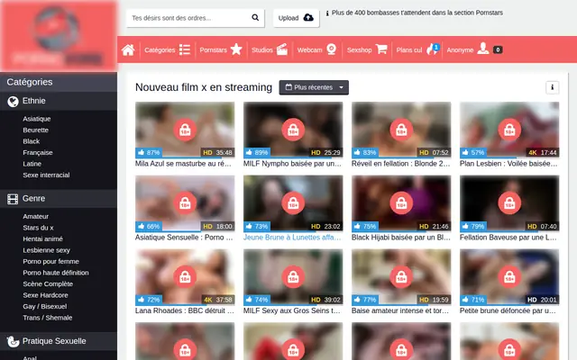 Pornovore : page d'accueil (capture floutée)