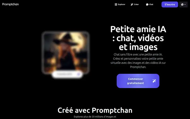 Promptchan : page d'accueil (capture floutée)