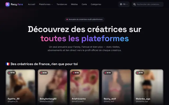 Racy.fans : page d'accueil (capture floutée)