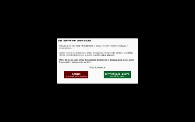 Rencontre Fétichiste : page d'accueil (capture floutée)