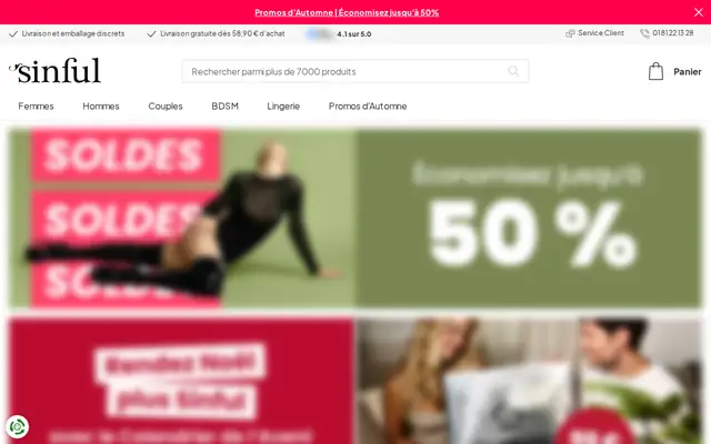 Sinful : page d'accueil (capture floutée)