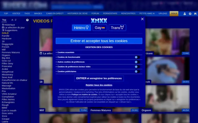 XNXX : page d'accueil (capture floutée)